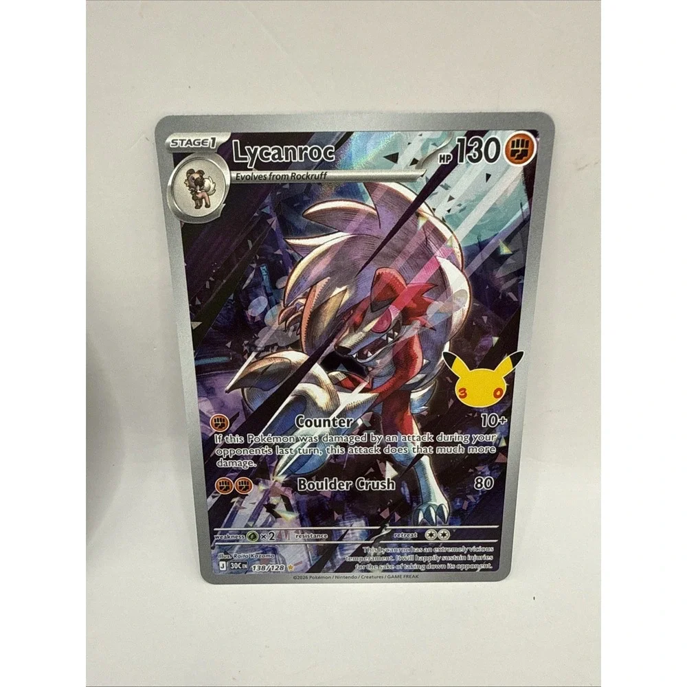 Lycanroc 30th Anniversary Celebration 138/128 - NM - Pokemon Card In Hand